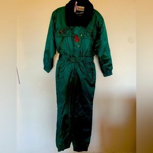 SNUGGLER SKI JUMPSUIT for women, BEAUTIFUL  green color , colored embroidery